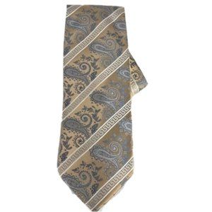 Vittorio Vico Men's Tie Hanky Set Khaki Navy Blue Silver 100% Polyester 4" Wide